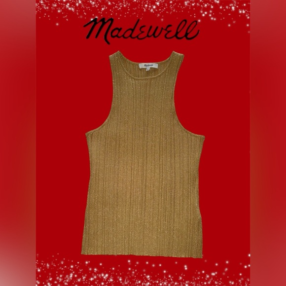 🛍️SALE🛍️ Madewell The Signature Shimmer Knit Cutaway  Racerback Sweater Tank Top - Picture 2 of 6